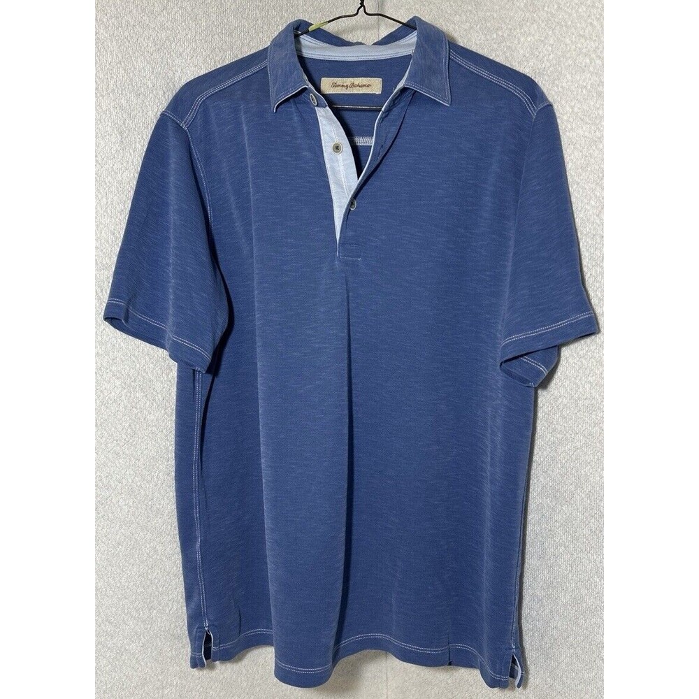 Tommy Bahama Mens Sz M Heather Blue Polo Short Sleeve Shirt Nautical Beachy